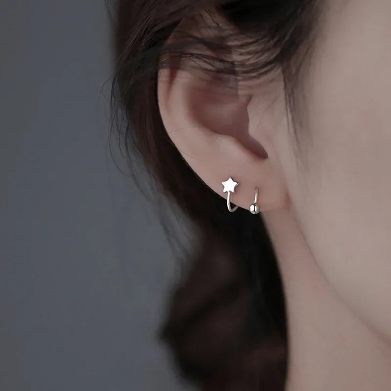 2 Pc/1 pairs Stainless Steel Piercing Screw Ball Star Ear Bone Rotating Line Wave Mini Studs Women Unusual Earrings Jewelry Gift