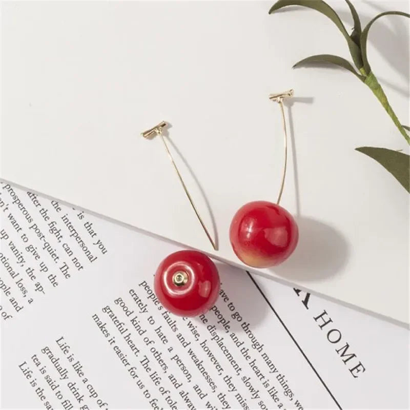 LATS New Cute Simulation Red Cherry Earrings for Women Girl Sweet Resin Hot Sale Earring Student Fruit Fashion Jewelry Gift