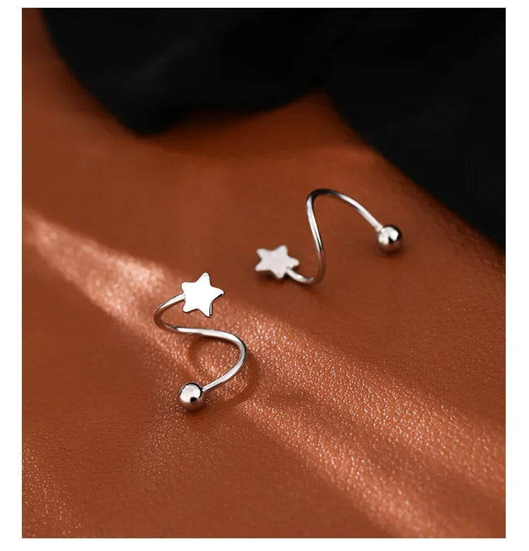 2 Pc/1 pairs Stainless Steel Piercing Screw Ball Star Ear Bone Rotating Line Wave Mini Studs Women Unusual Earrings Jewelry Gift