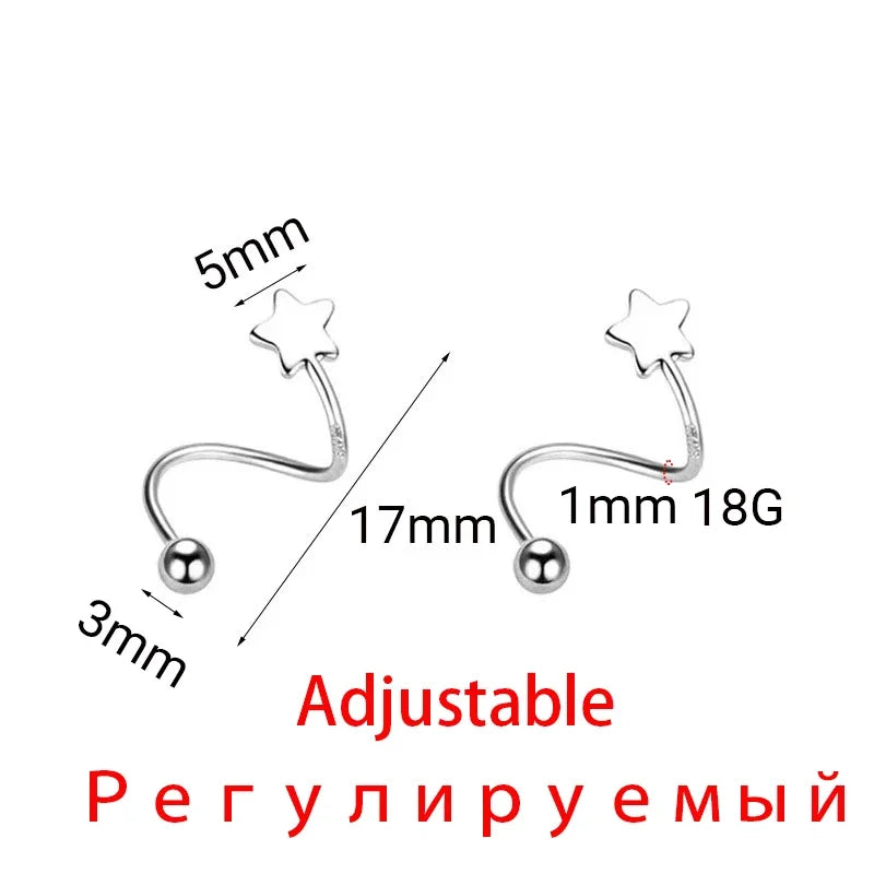 2 Pc/1 pairs Stainless Steel Piercing Screw Ball Star Ear Bone Rotating Line Wave Mini Studs Women Unusual Earrings Jewelry Gift
