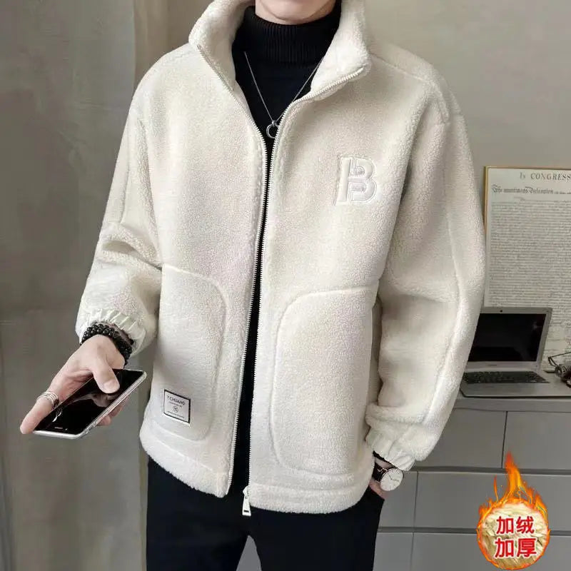 Korean Fashion New Lamb Fleece Jacket Men Autumn Winter Large Size Fleece Padded Couple Trendy Brand Ins Loose Lamb Wool Jackets